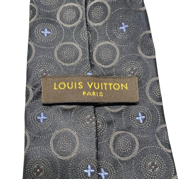LOUIS VUITTON - Dark Navy Light Blue Multi Unconfirmed Men's Tie 149-071825 - Picture 7 of 8